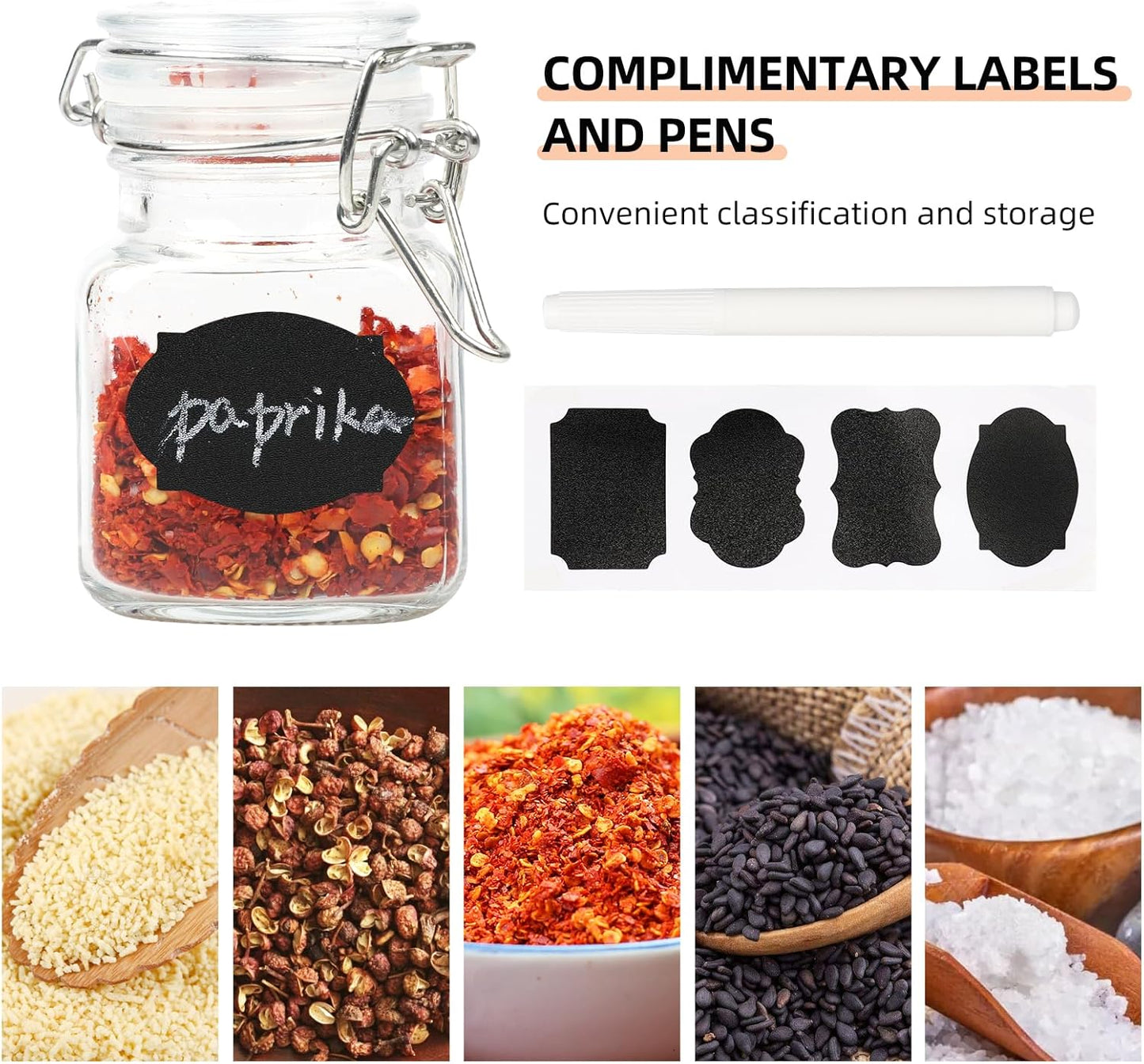 12-Pack 3.4 oz Glass Spice Jars with Airtight Lids, Mini Herb Containers for Kitchen - Includes Chalkboard Labels and Marker