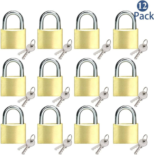 12 Pack ABRA FOX Solid Brass Same Keyed Padlocks - (25mm) Wide Body Keyed Alike Locks for Toolbox, Luggage, School Lockers, Backpacks - WildKart