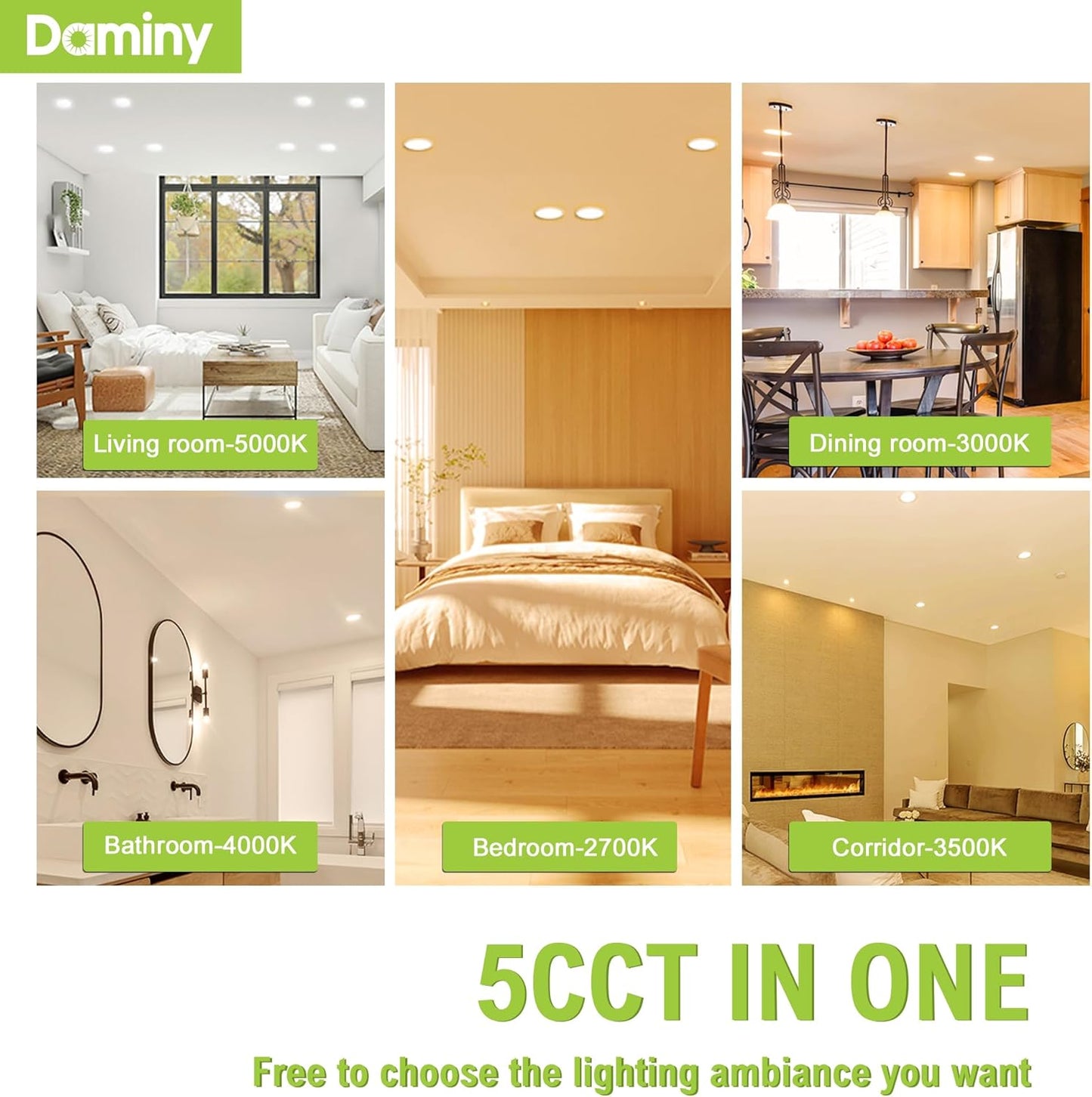 12-Pack DAMINY 6 Inch 5CCT LED Recessed Light with Night Light - Ultra-Thin, Canless, 12W=110W, 1000LM, Dimmable Wafer Lights - ETL Certified