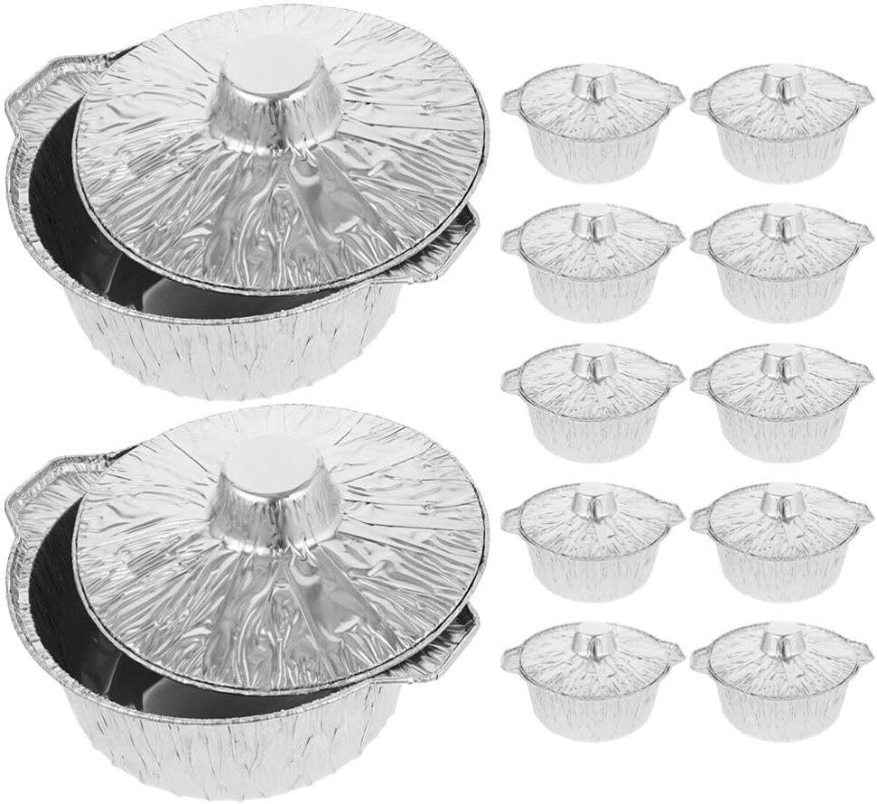 12-Pack Disposable Aluminum Deep Pot with Lid - Round Foil Pans for Cooking, Baking, and Heating - 1100ml - Perfect for Camping and Vacation Trips
