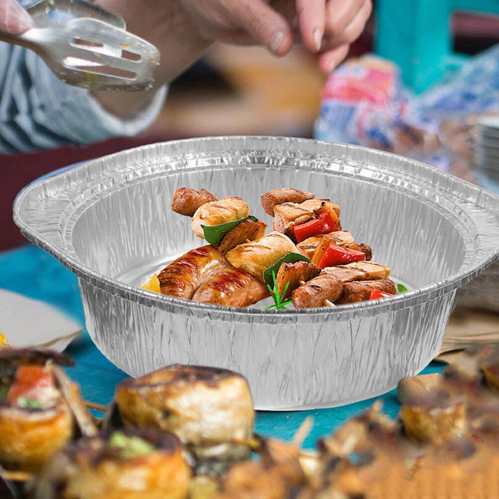12-Pack Disposable Aluminum Deep Pot with Lid - Round Foil Pans for Cooking, Baking, and Heating - 1100ml - Perfect for Camping and Vacation Trips