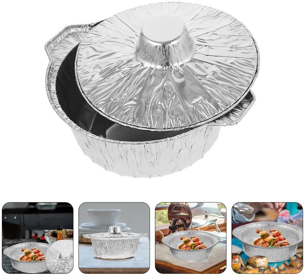 12-Pack Disposable Aluminum Deep Pot with Lid - Round Foil Pans for Cooking, Baking, and Heating - 1100ml - Perfect for Camping and Vacation Trips