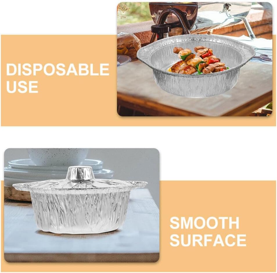 12-Pack Disposable Aluminum Deep Pot with Lid - Round Foil Pans for Cooking, Baking, and Heating - 1100ml - Perfect for Camping and Vacation Trips