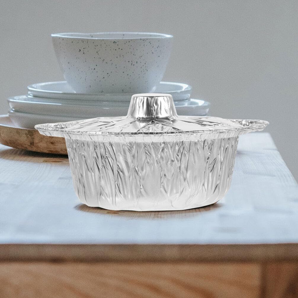 12-Pack Disposable Aluminum Deep Pot with Lid - Round Foil Pans for Cooking, Baking, and Heating - 1100ml - Perfect for Camping and Vacation Trips