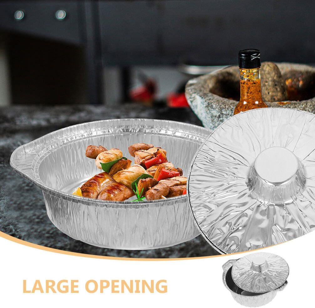 12-Pack Disposable Aluminum Deep Pot with Lid - Round Foil Pans for Cooking, Baking, and Heating - 1100ml - Perfect for Camping and Vacation Trips
