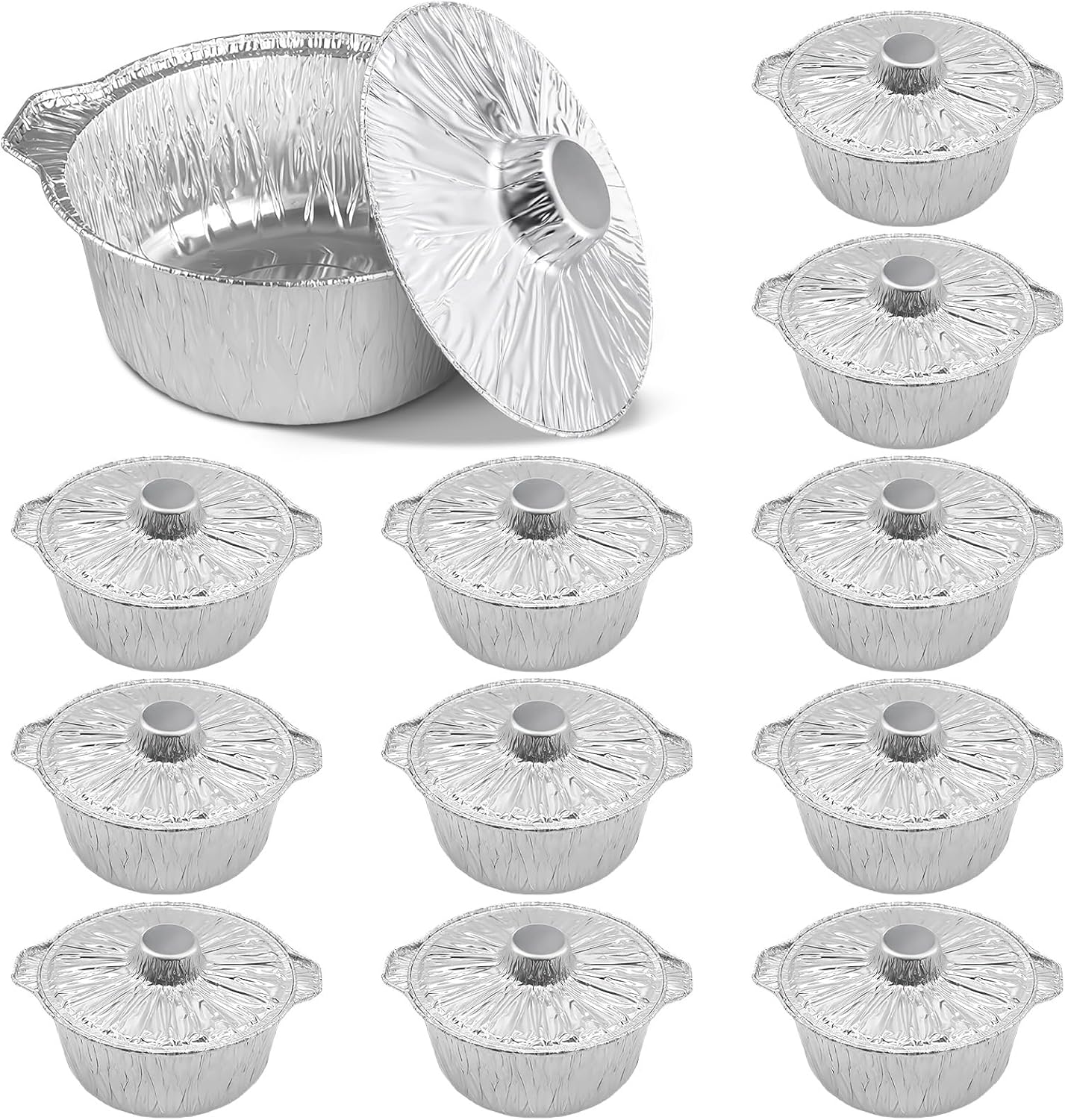 12 Pack Disposable Aluminum Round Foil Pans with Lids - Portable Cookware for Camping and Baking