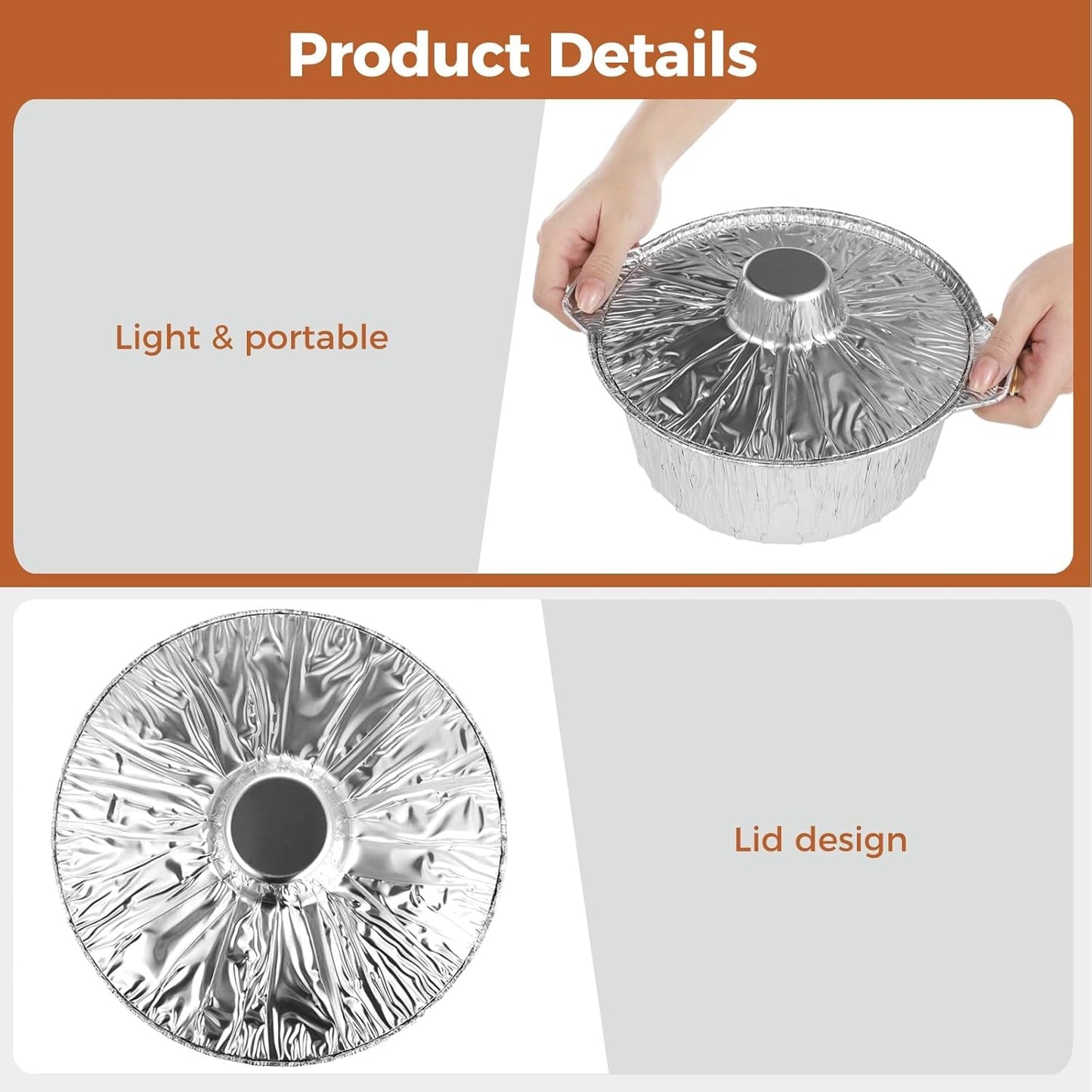 12 Pack Disposable Aluminum Round Foil Pans with Lids - Portable Cookware for Camping and Baking