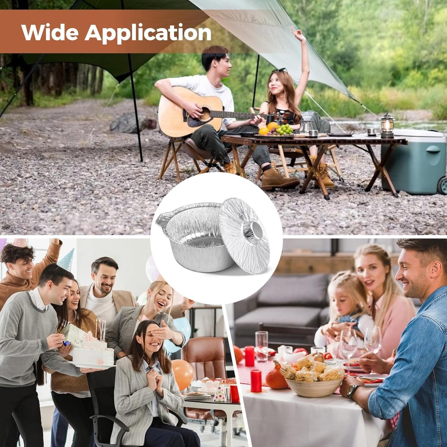 12 Pack Disposable Aluminum Round Foil Pans with Lids - Portable Cookware for Camping and Baking