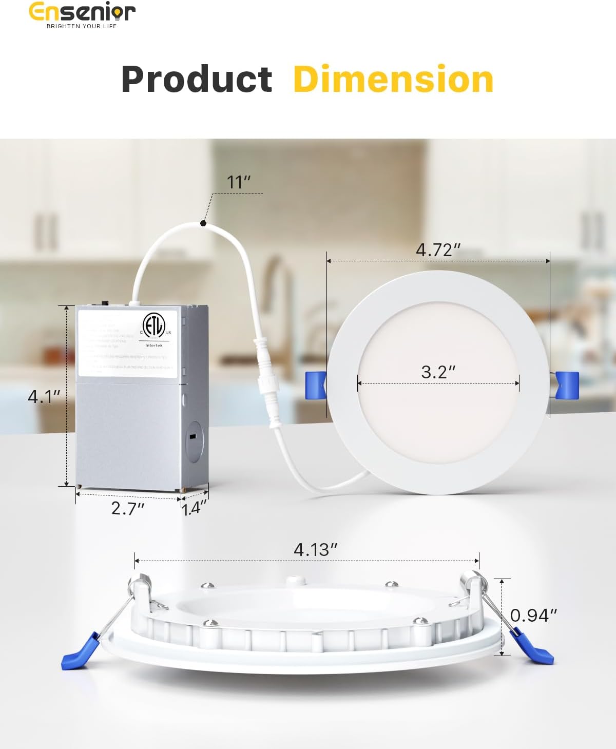 12 Pack Ensenior 4 Inch Ultra-Thin LED Recessed Lights with Junction Box, Selectable Color Temperature, Dimmable, ETL Certified