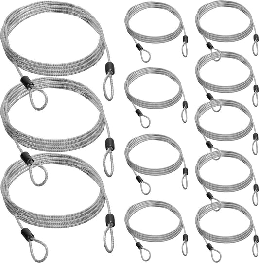 12 Pack Fiada Security Cable Locks with 4ft 3mm Braided Steel Wire - Double Loop Anti Theft Safety for U Lock, Padlock, Disc Lock - Luggage & Bike Security