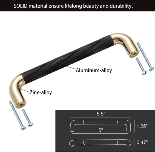 12 Pack Gold and Black Industrial Style 5" Drawer Pulls with Diamond Pattern Finish