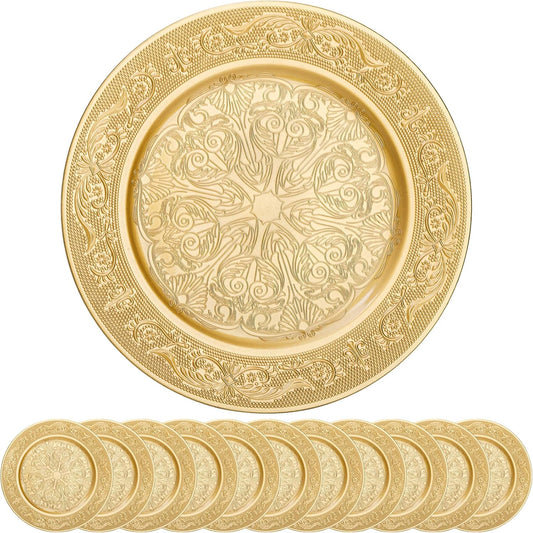 12 Pack Gold Charger Plates, 13 Inch Round Chargers for Dinner Plates - Decorative Plastic Table Chargers for Wedding and Holiday Parties