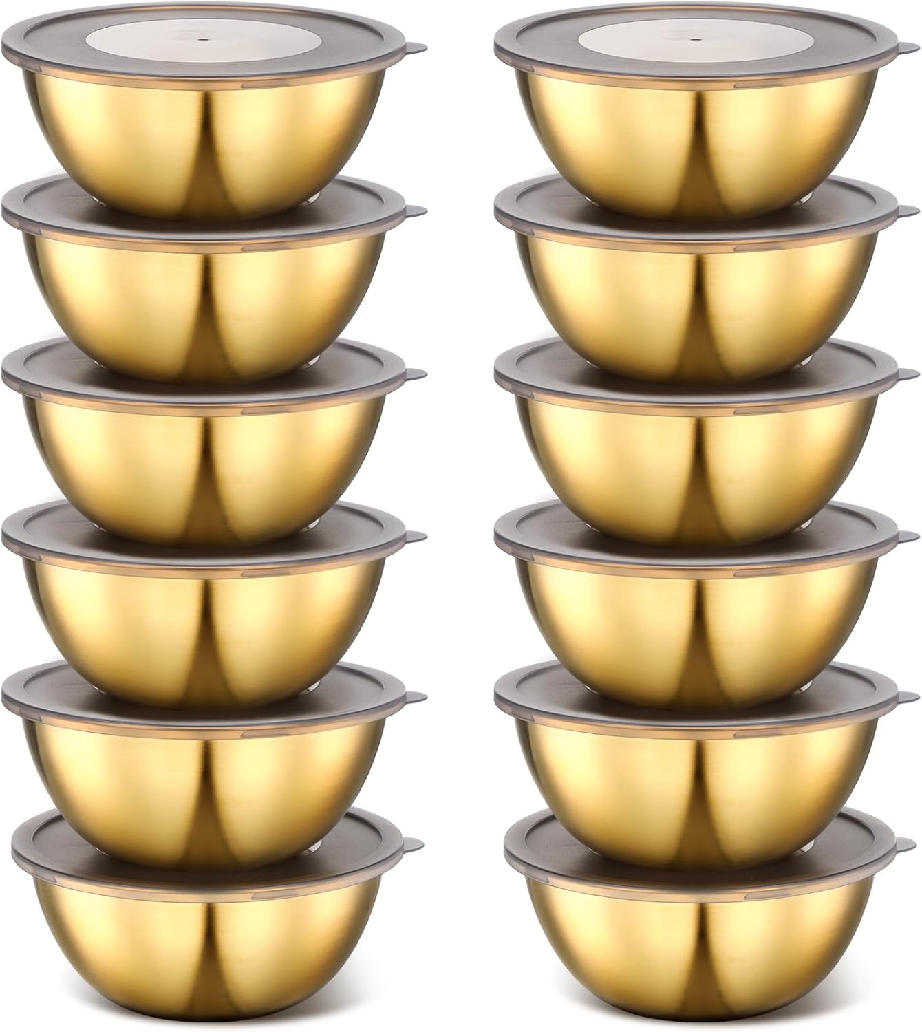 12 Pack Gold Mixing Bowls with Airtight Lids - Stainless Steel Serving Bowls for Salad, Fruit, Soup - Kitchen Accessories
