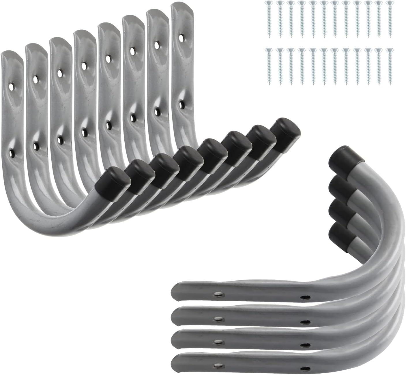 12 Pack Heavy Duty 4 Inch J Utility Hangers for Garage Storage - Universal Wall Mounted Hooks Grey Color