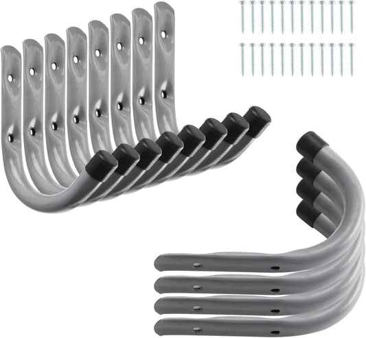 12 Pack Heavy Duty 4 Inch J Utility Hangers for Garage Storage - Universal Wall Mounted Hooks Grey Color