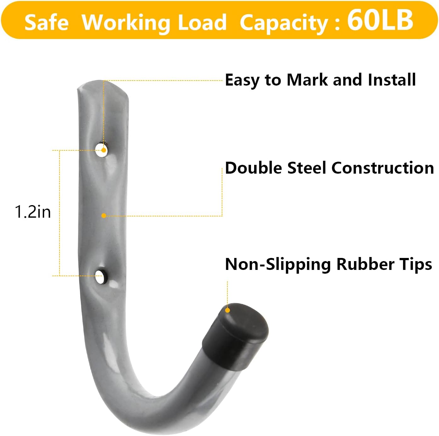 12 Pack Heavy Duty 4 Inch J Utility Hangers for Garage Storage - Universal Wall Mounted Hooks Grey Color