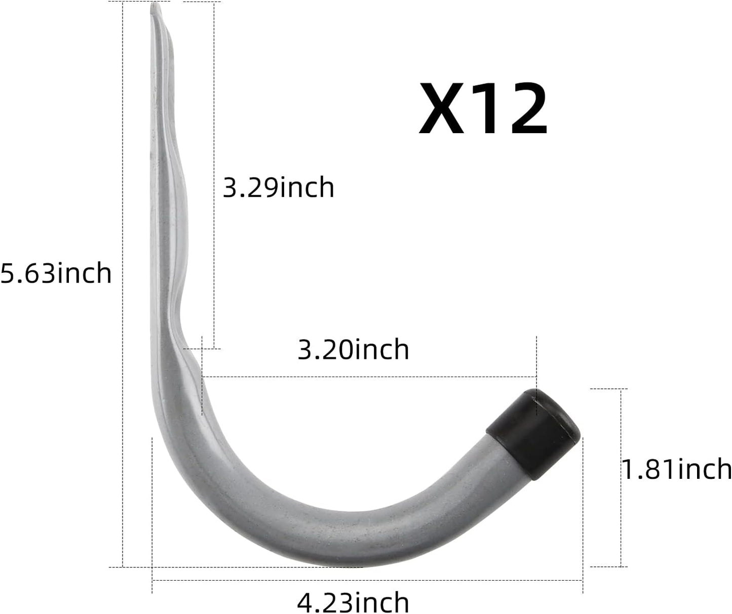 12 Pack Heavy Duty 4 Inch J Utility Hangers for Garage Storage - Universal Wall Mounted Hooks Grey Color