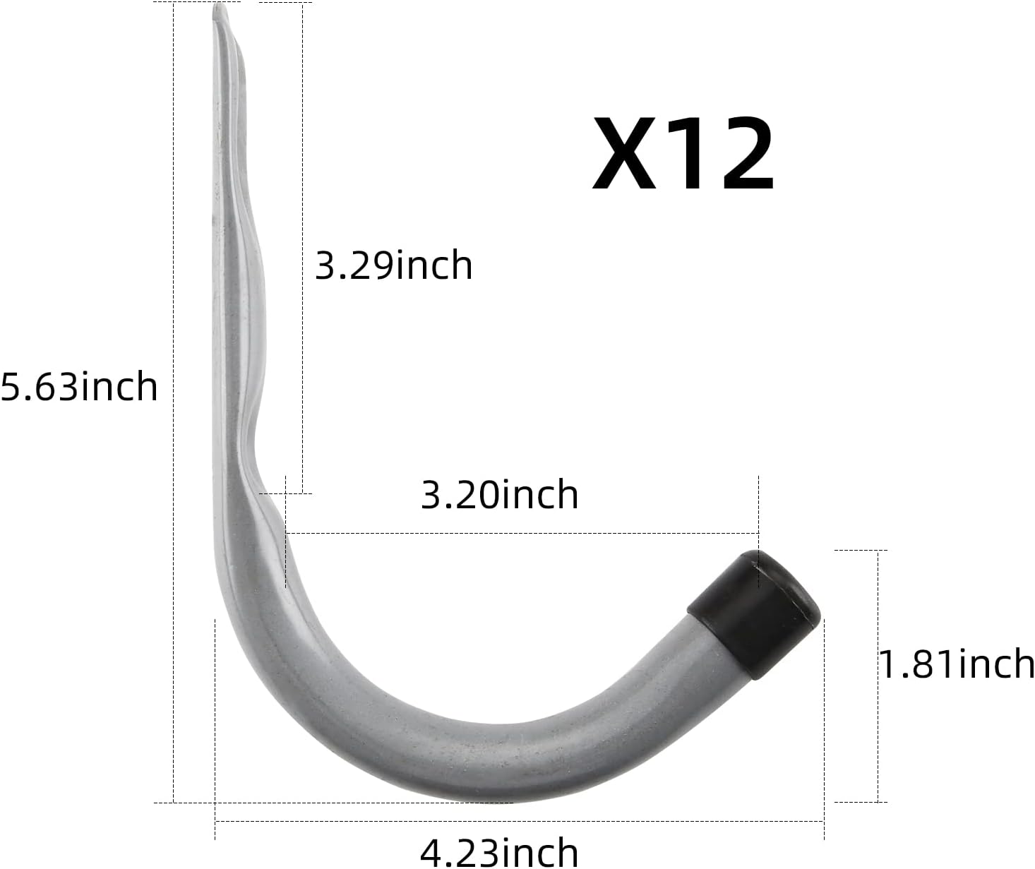 12 Pack Heavy Duty 4 Inch J Utility Hangers for Garage Storage - Universal Wall Mounted Hooks Grey Color