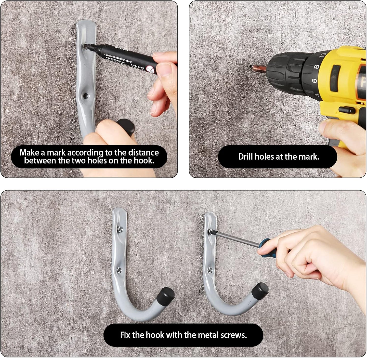 12 Pack Heavy Duty 4 Inch J Utility Hangers for Garage Storage - Universal Wall Mounted Hooks Grey Color