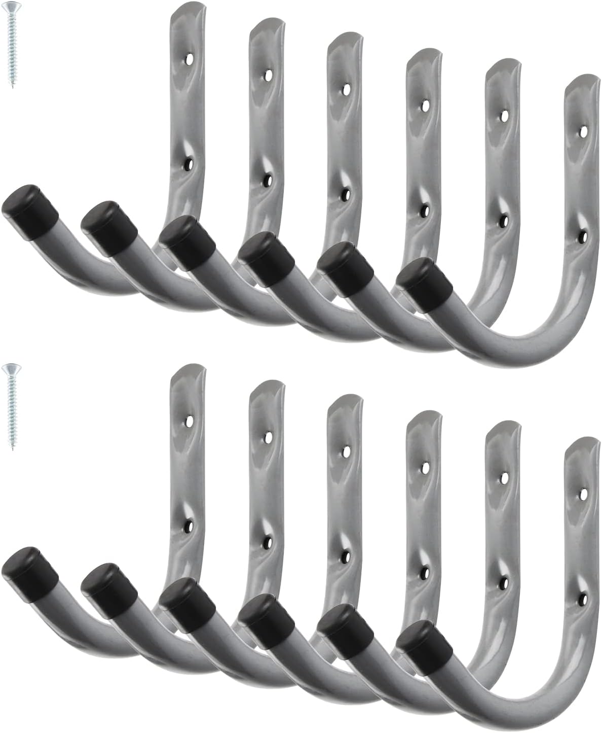 12 Pack Heavy Duty 4 Inch J Utility Hangers for Garage Storage - Universal Wall Mounted Hooks Grey Color