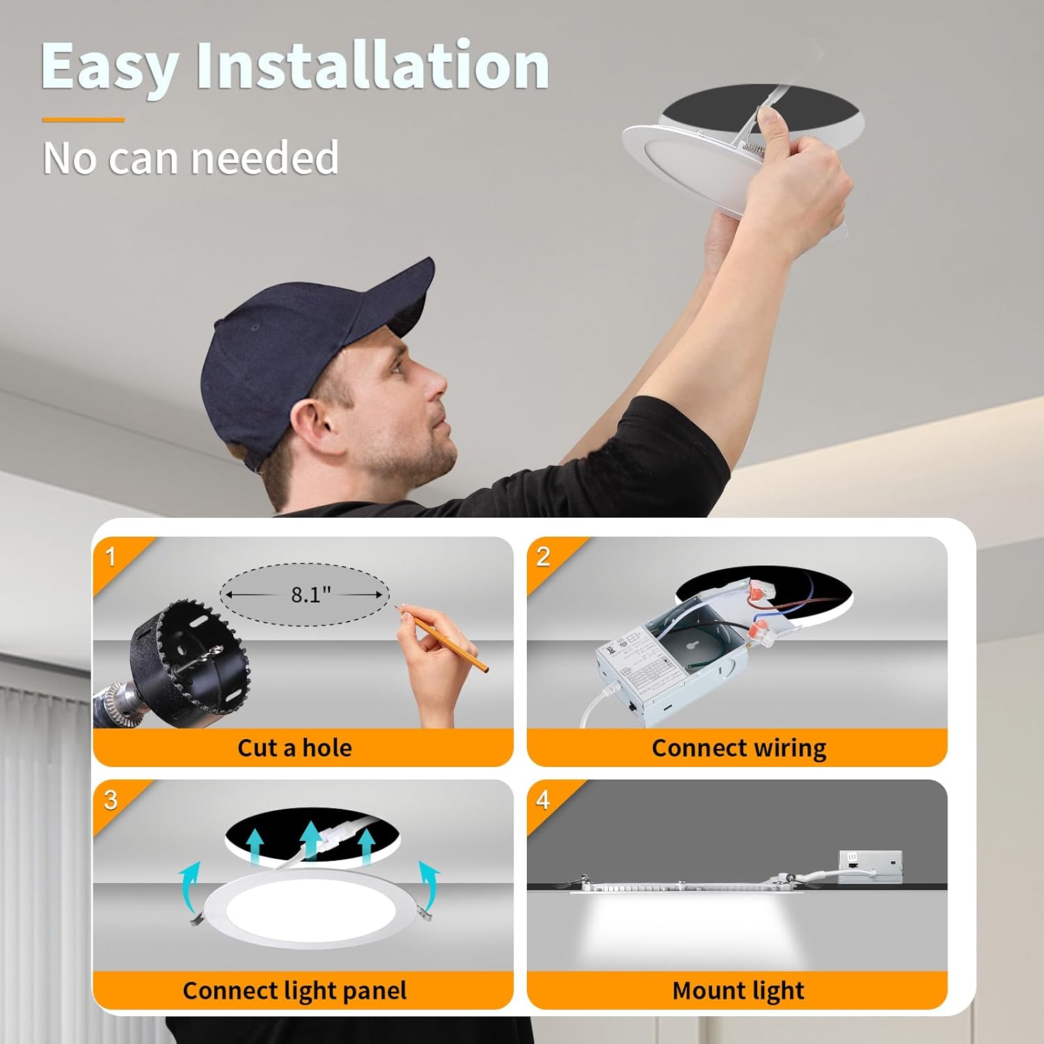 12 Pack LZHOME 8 Inch LED Recessed Lighting with Junction Box - Ultra-Thin Dimmable Canless Downlight - 3000K/4500K/6000K Selectable - 1800LM CRI80 High Brightness