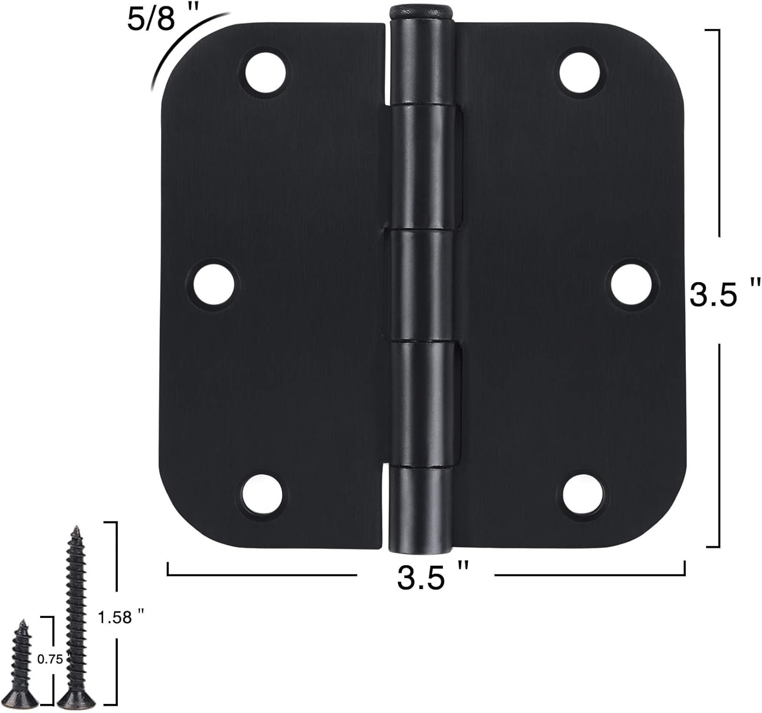 12 Pack Matte Black 3.5" Interior Door Hinges - Standard Residential Bedroom Door Hardware