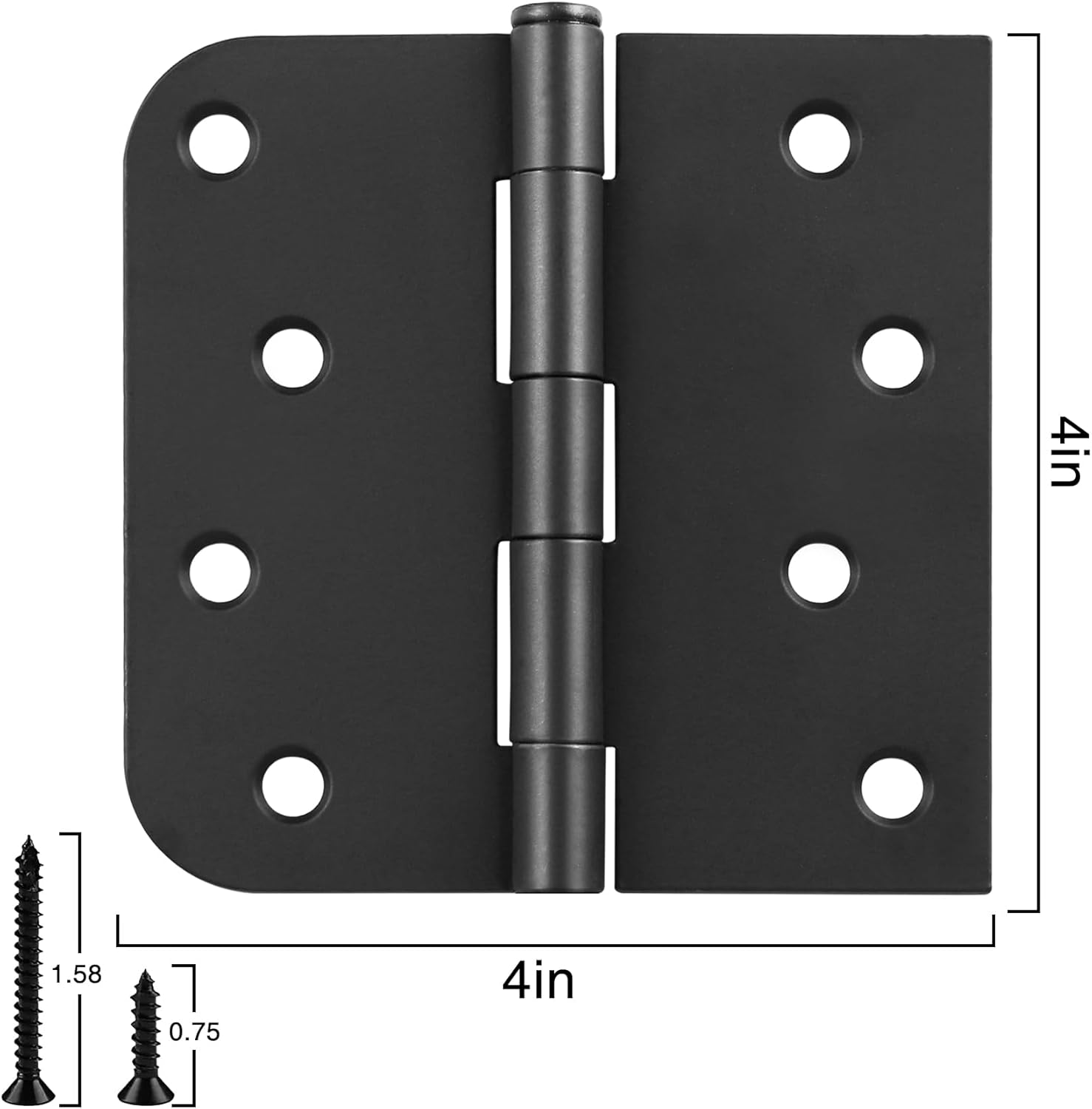 12 Pack Matte Black Door Hinges 4 Inch - Interior/Exterior Square Rounded Hinges for Doors - Reversible Full Mortise Combination Hardware