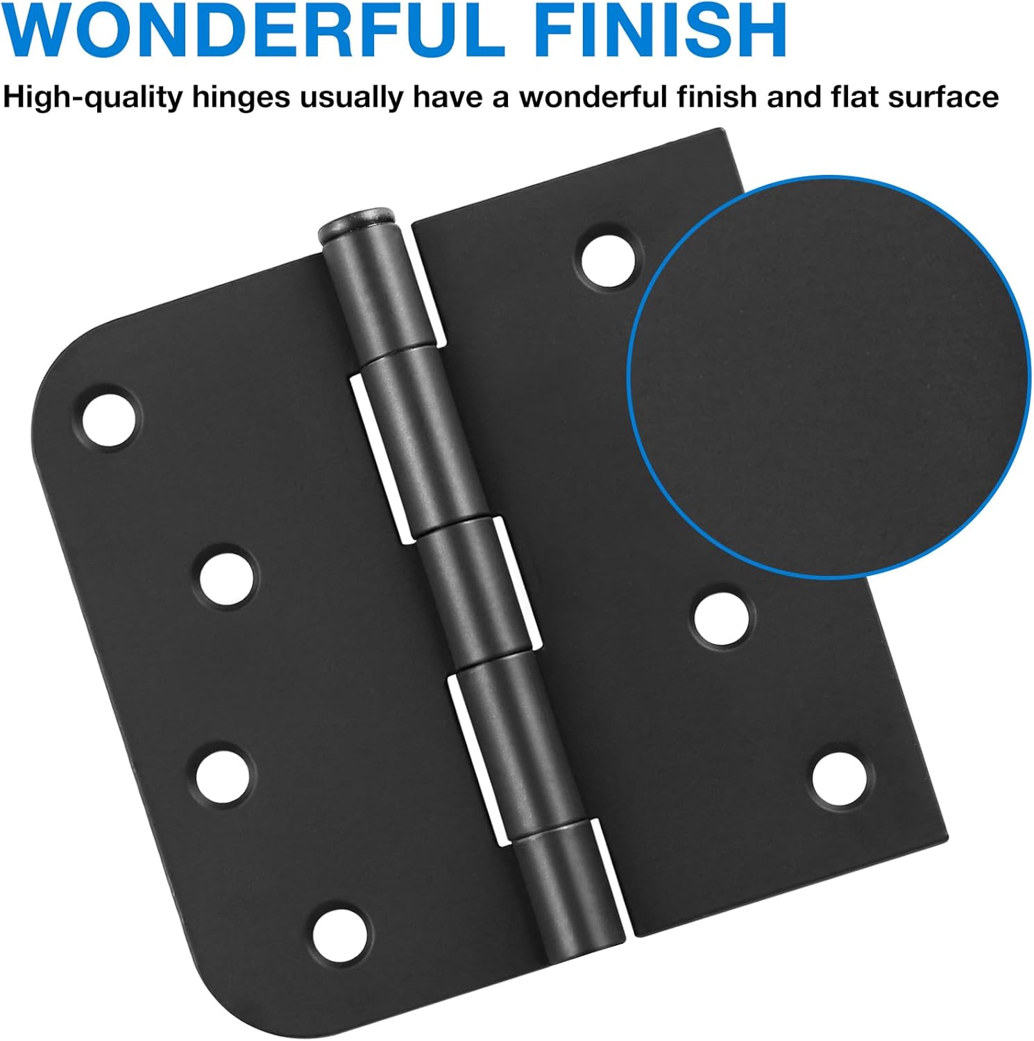 12 Pack Matte Black Door Hinges 4 Inch - Interior/Exterior Square Rounded Hinges for Doors - Reversible Full Mortise Combination Hardware