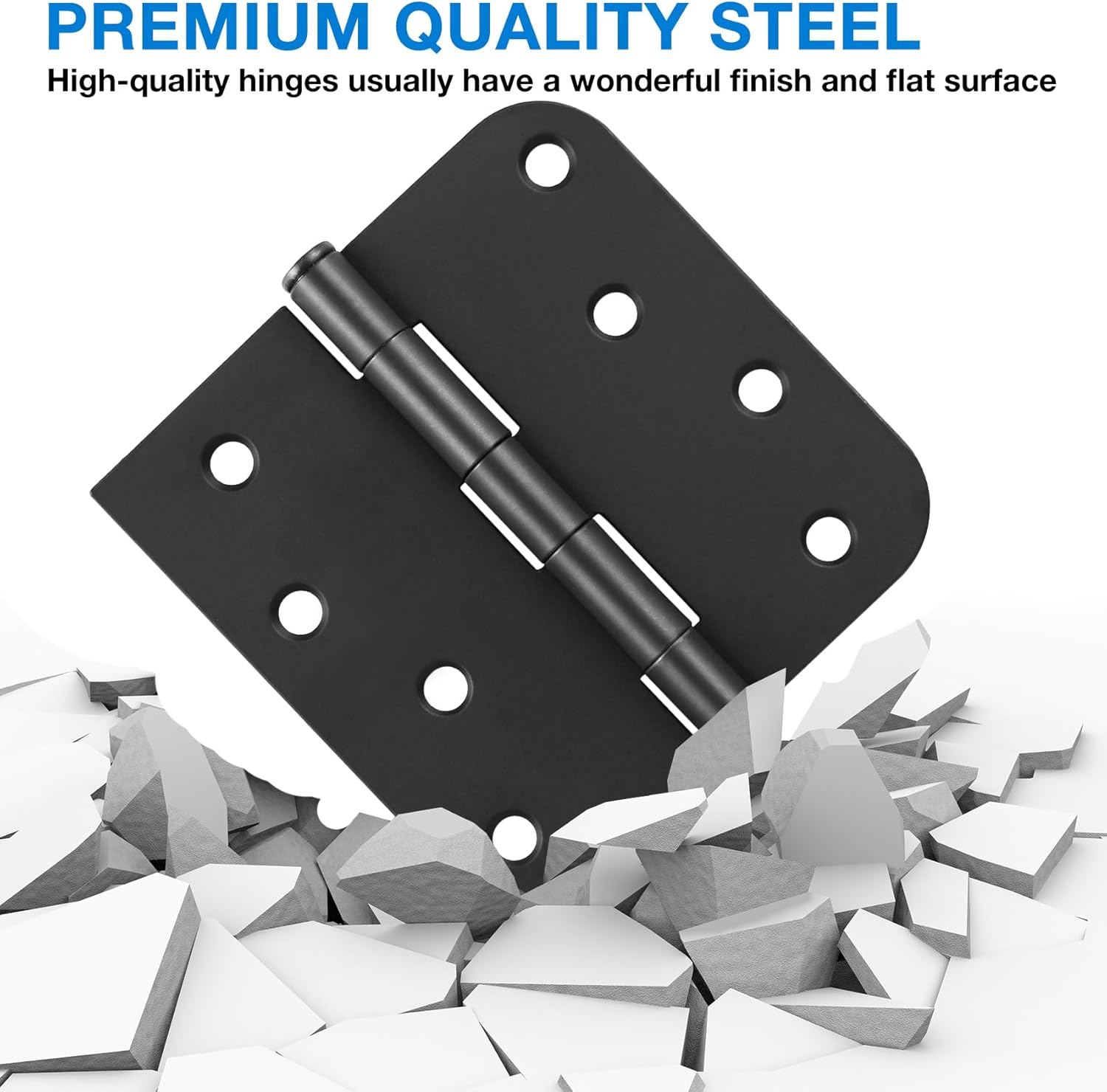 12 Pack Matte Black Door Hinges 4 Inch - Interior/Exterior Square Rounded Hinges for Doors - Reversible Full Mortise Combination Hardware