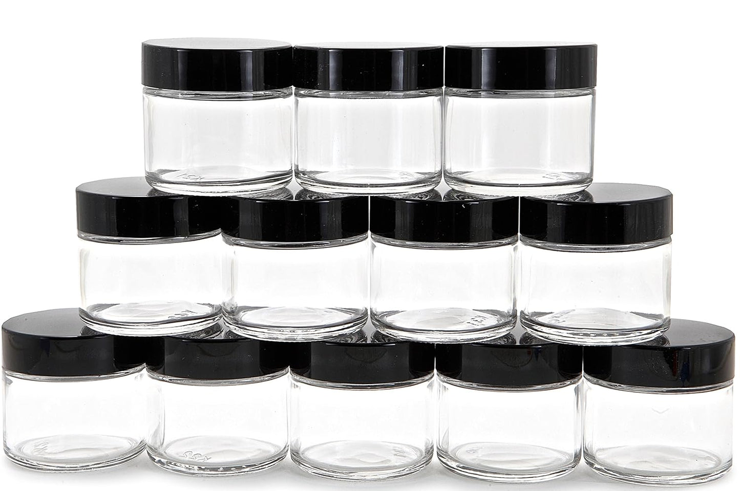 12-Pack of 2 oz Clear Round Glass Jars with Inner Liners and Black Lids by Vivaplex