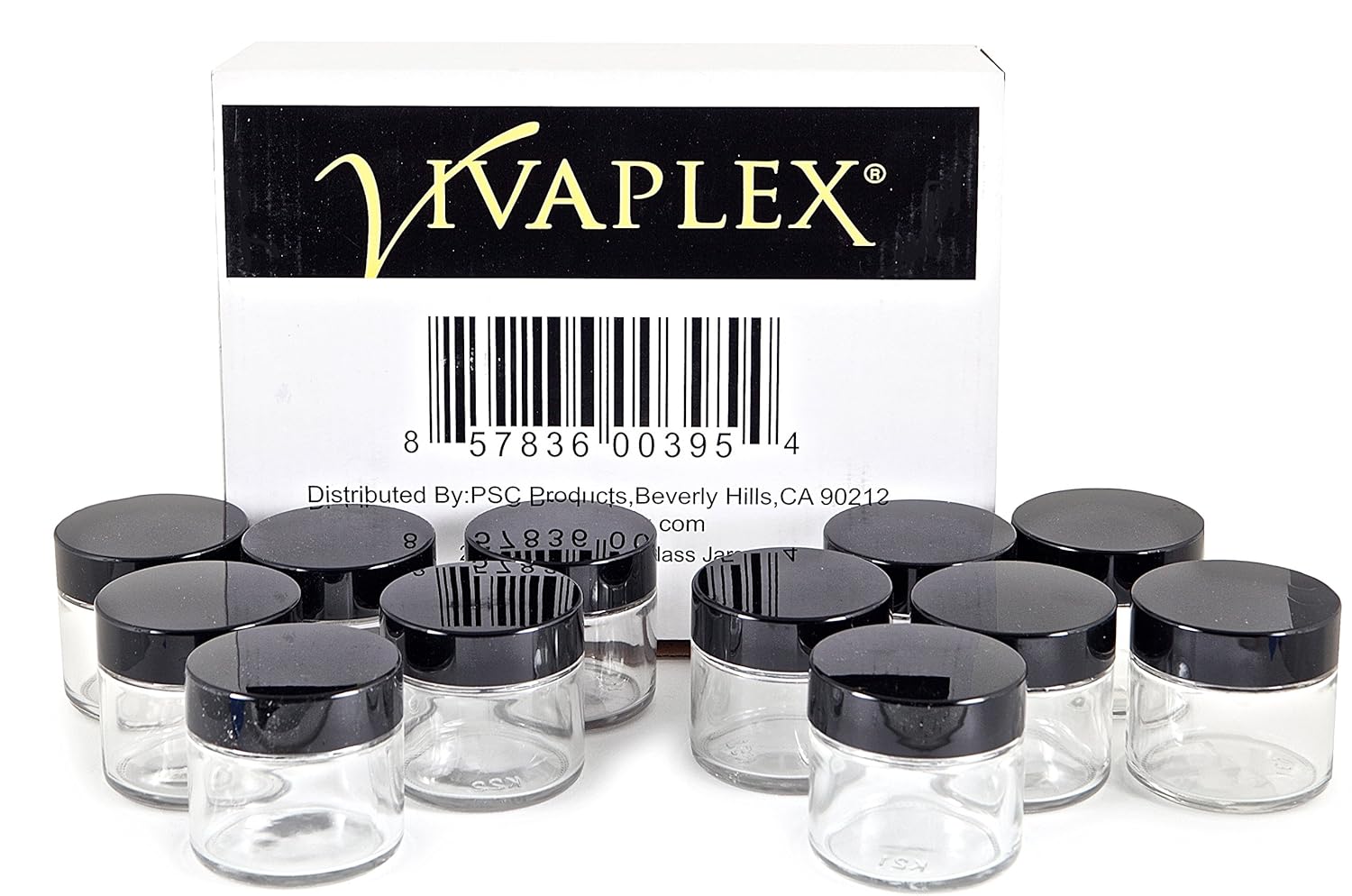 12-Pack of 2 oz Clear Round Glass Jars with Inner Liners and Black Lids by Vivaplex
