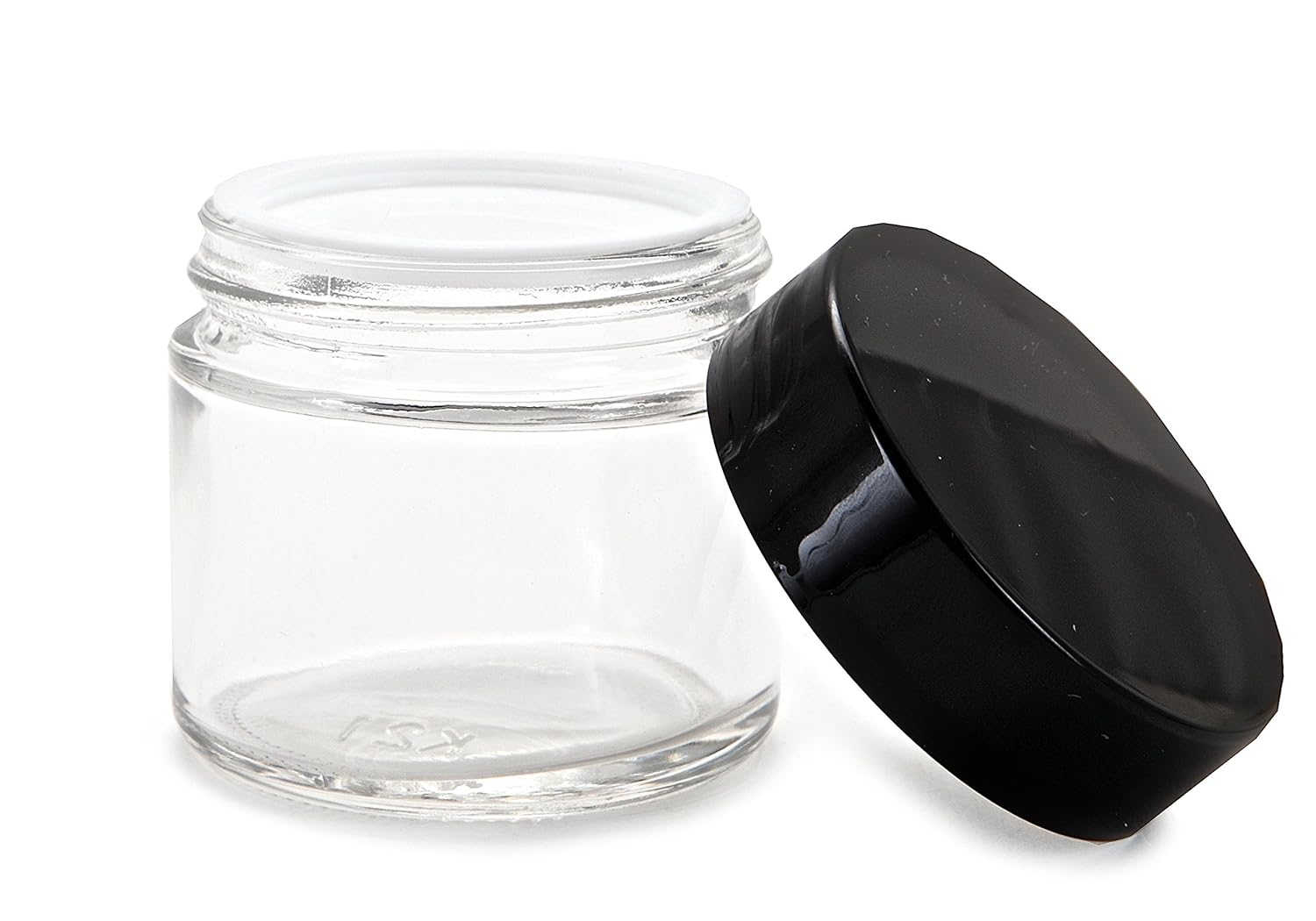 12-Pack of 2 oz Clear Round Glass Jars with Inner Liners and Black Lids by Vivaplex