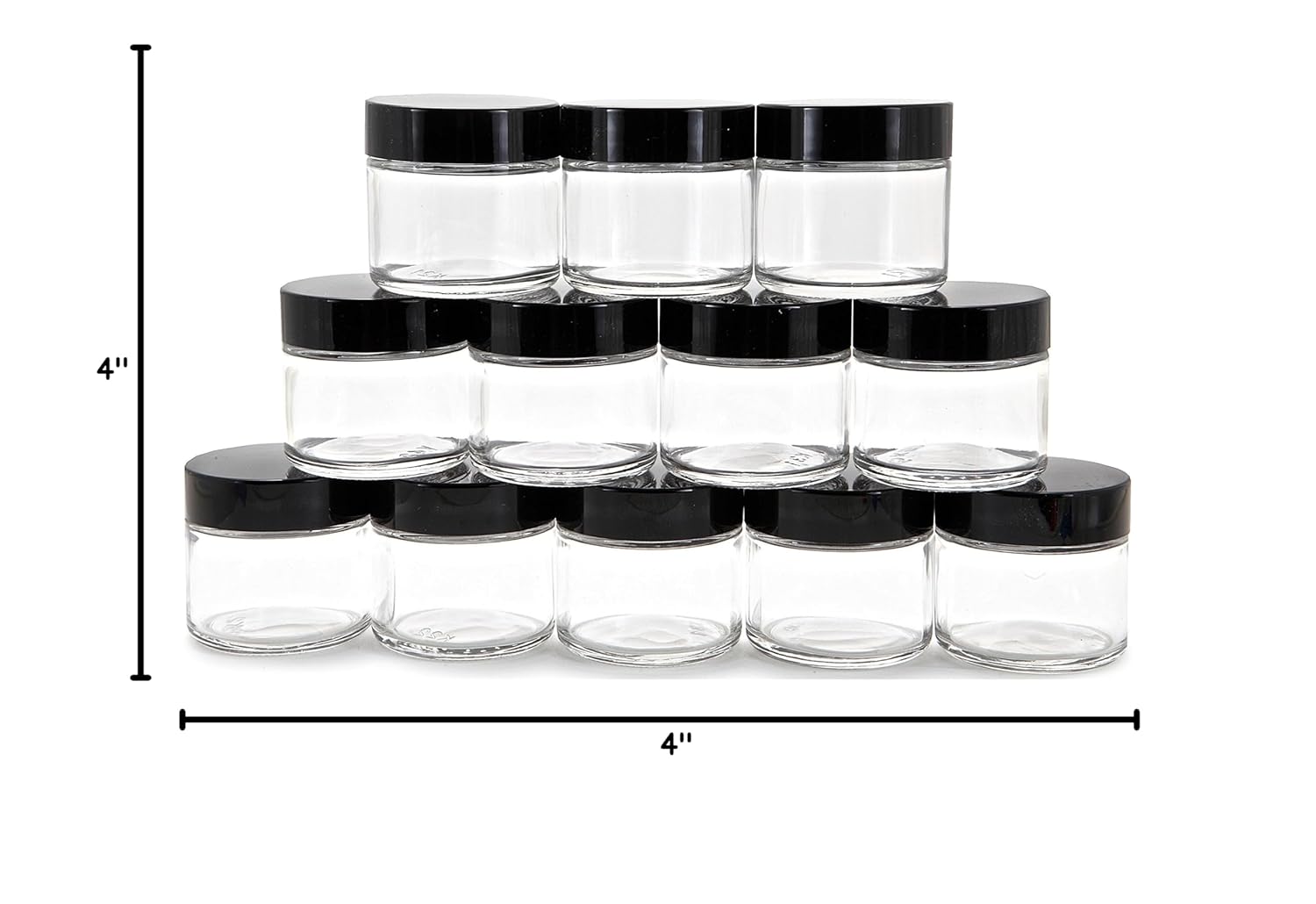 12-Pack of 2 oz Clear Round Glass Jars with Inner Liners and Black Lids by Vivaplex