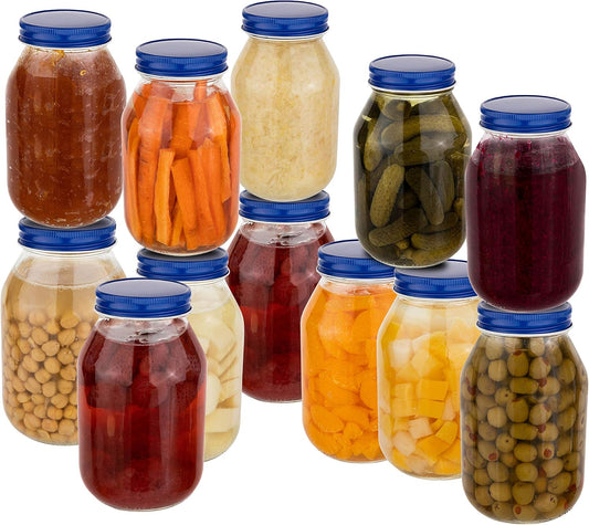 12 Pack of 32oz Glass Mason Jars with Leak Proof Lids for Pickling, Fermenting, and Storing - Ideal for Pickles, Kombucha, Sauces, and Fruits