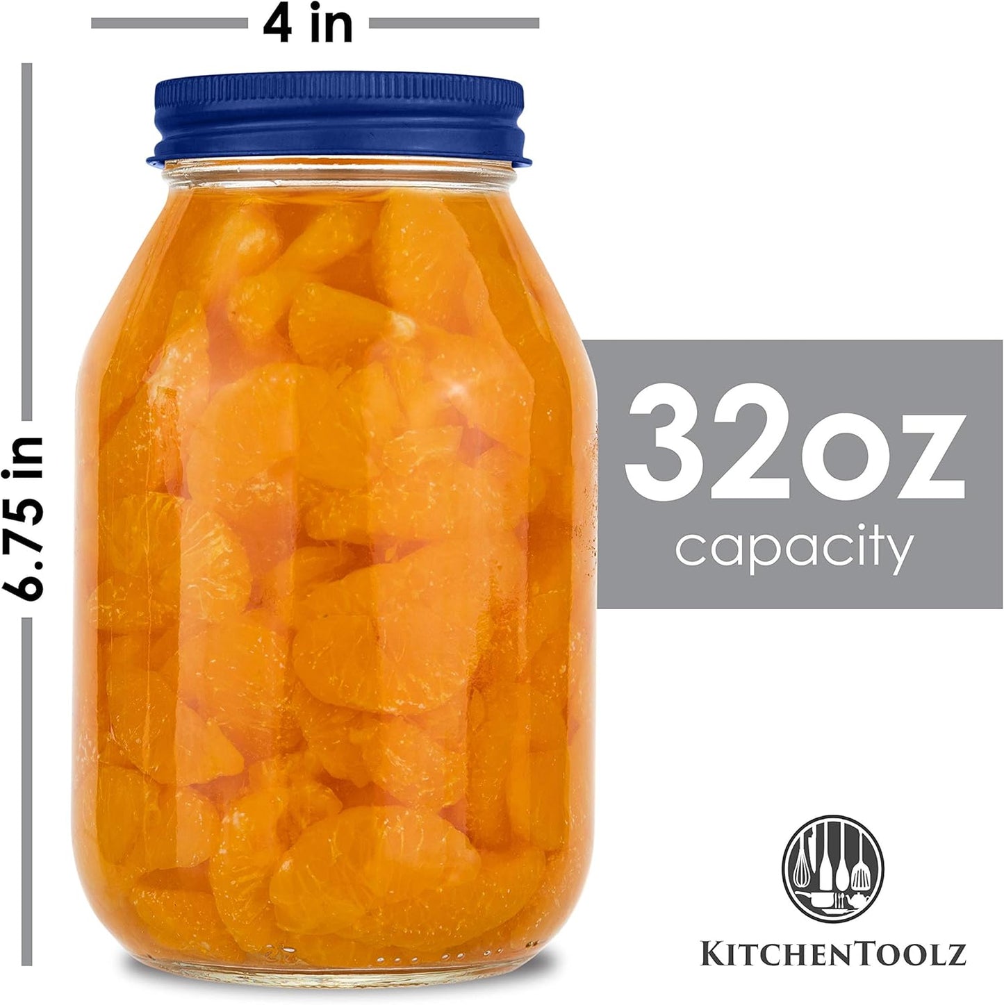 12 Pack of 32oz Glass Mason Jars with Leak Proof Lids for Pickling, Fermenting, and Storing - Ideal for Pickles, Kombucha, Sauces, and Fruits