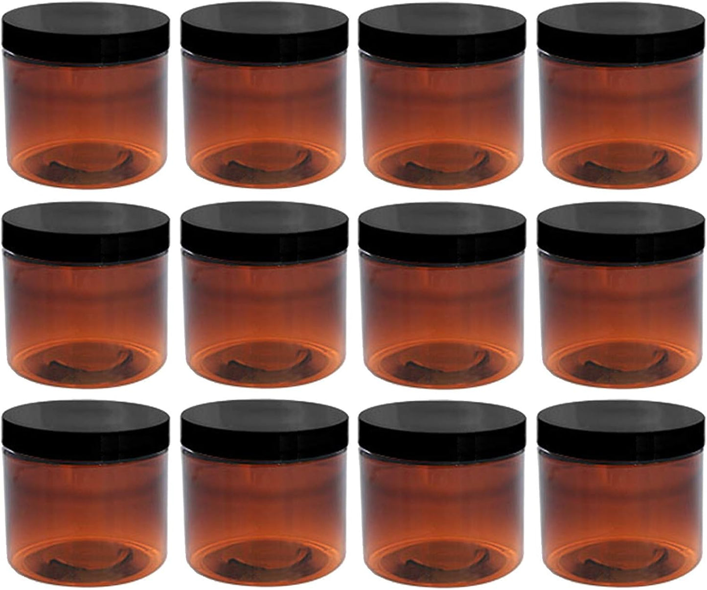 12 Pack of Aromine 8oz Amber Plastic Jars with Blank Labels - BPA Free PET Plastic