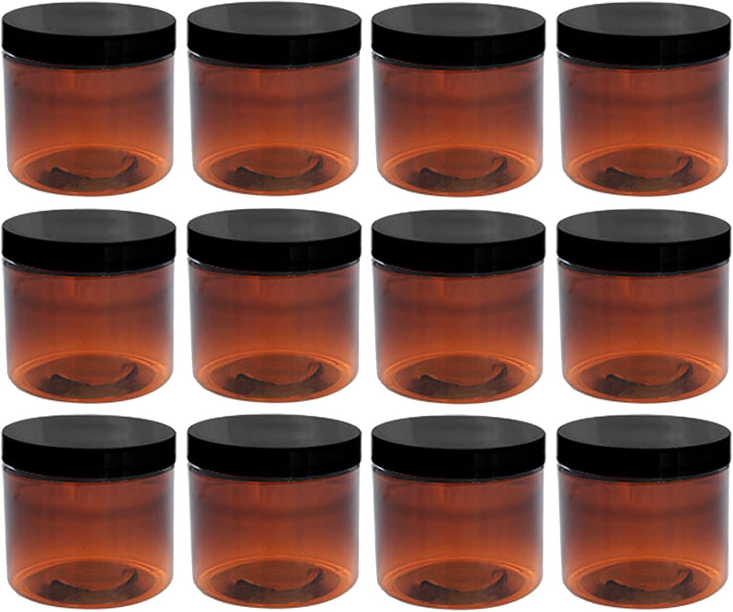 12 Pack of Aromine 8oz Amber Plastic Jars with Blank Labels - BPA Free PET Plastic