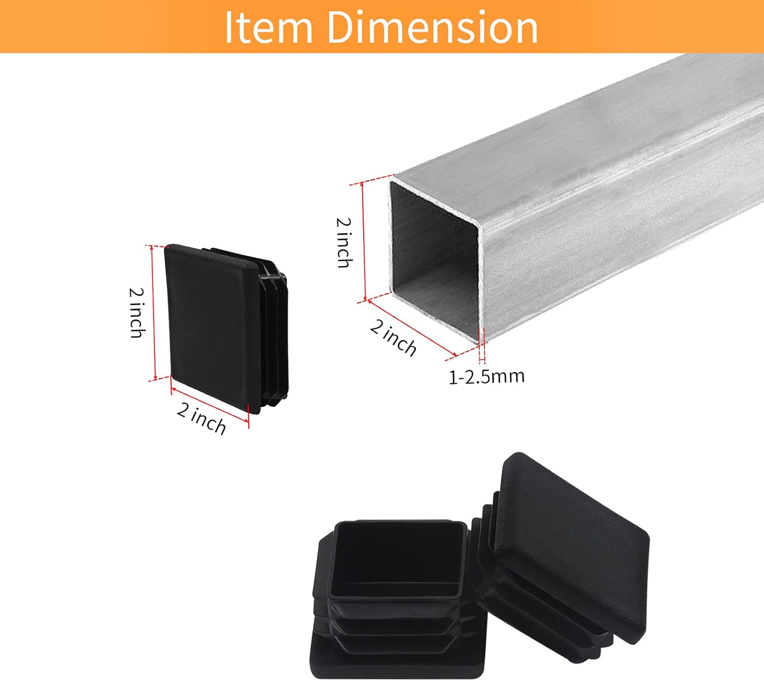 12 Pack of Black Plastic 2x2 Square Tube End Caps for Fence Post, Chair Glide, Pipe Cap Cover - WZB 2 Inch 2x2 Square Tubing Plug