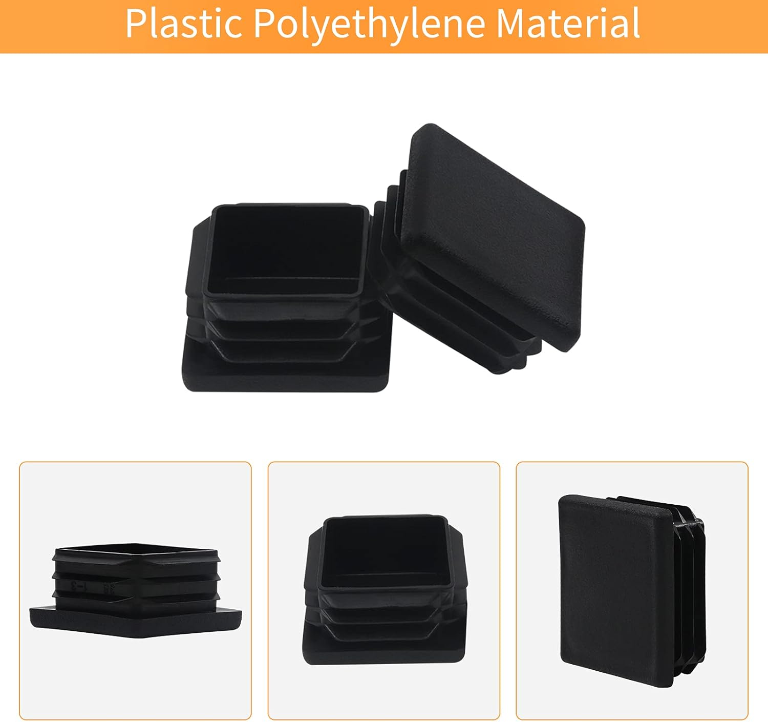 12 Pack of Black Plastic 2x2 Square Tube End Caps for Fence Post, Chair Glide, Pipe Cap Cover - WZB 2 Inch 2x2 Square Tubing Plug