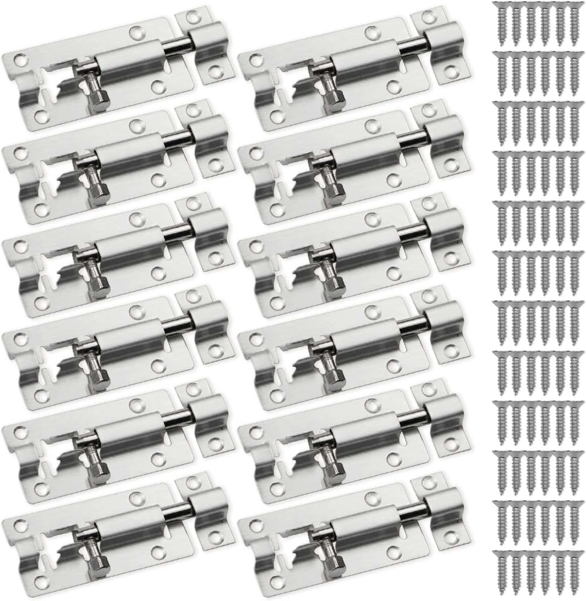 12 Pack of SANATO Stainless Steel Sliding Latch Locks for Door Security - 3 Inch Slide Barrel Bolt Latches