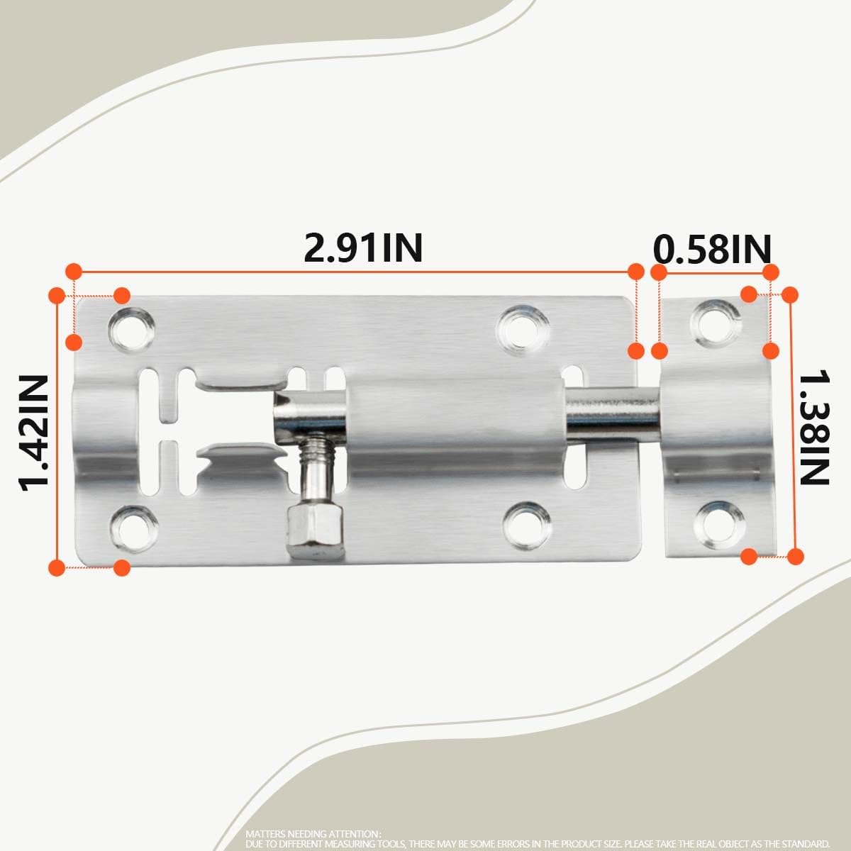12 Pack of SANATO Stainless Steel Sliding Latch Locks for Door Security - 3 Inch Slide Barrel Bolt Latches
