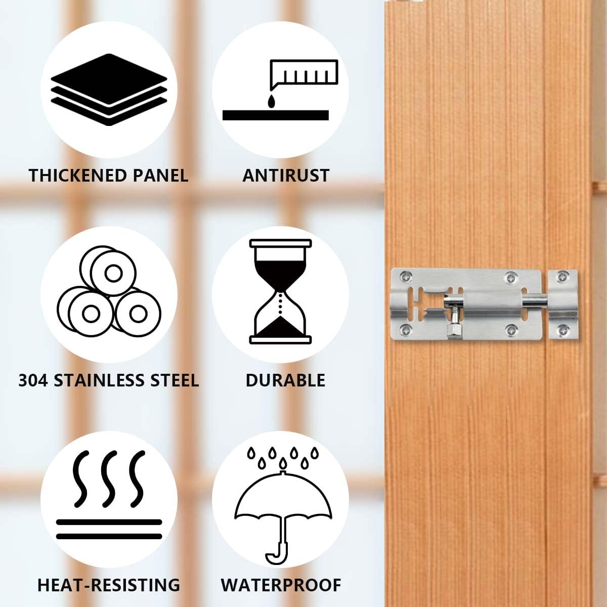 12 Pack of SANATO Stainless Steel Sliding Latch Locks for Door Security - 3 Inch Slide Barrel Bolt Latches