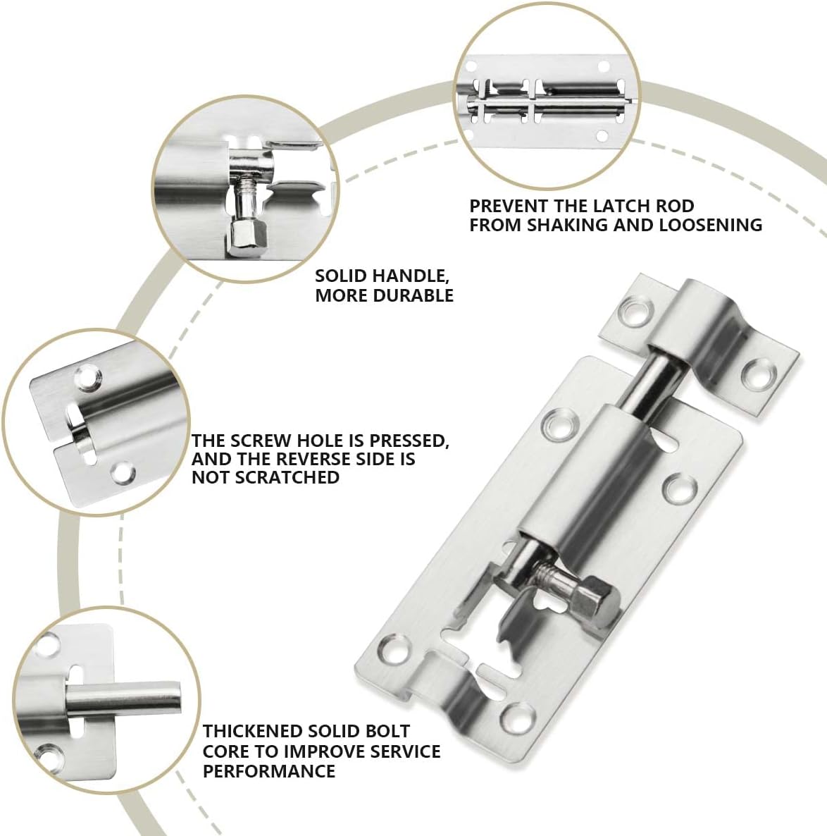 12 Pack of SANATO Stainless Steel Sliding Latch Locks for Door Security - 3 Inch Slide Barrel Bolt Latches