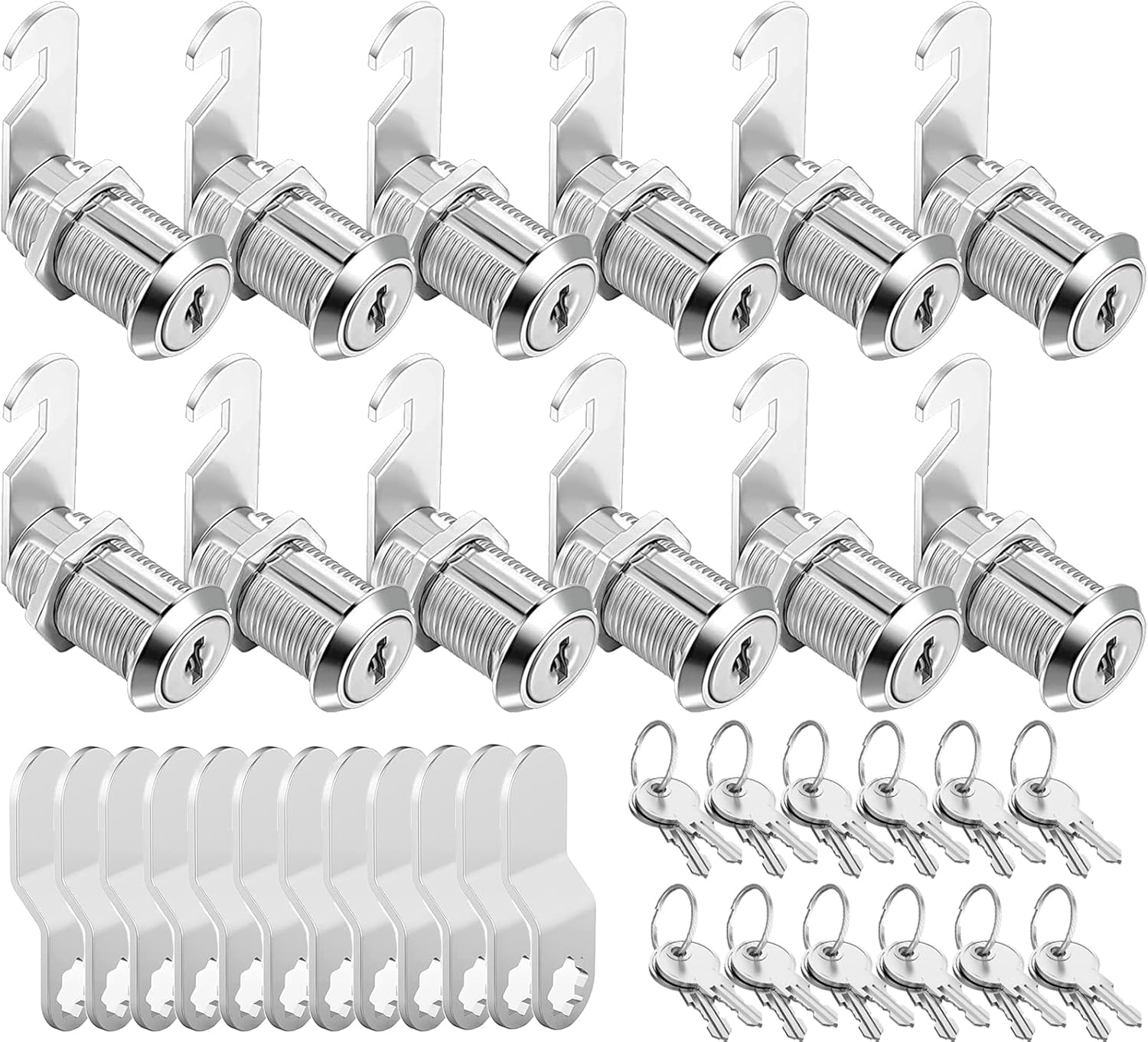 12 Pack of Sissinda Cam Locks Keyed Alike with 1-1/8 Inch Cylinder for Secure Cabinet, Drawer, RV, Camper, Trailer - Zinc Alloy, Fits 0.9 Inch Max Panel Thickness