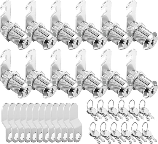 12 Pack of Sissinda Cam Locks Keyed Alike with 1-1/8 Inch Cylinder for Secure Cabinet, Drawer, RV, Camper, Trailer - Zinc Alloy, Fits 0.9 Inch Max Panel Thickness