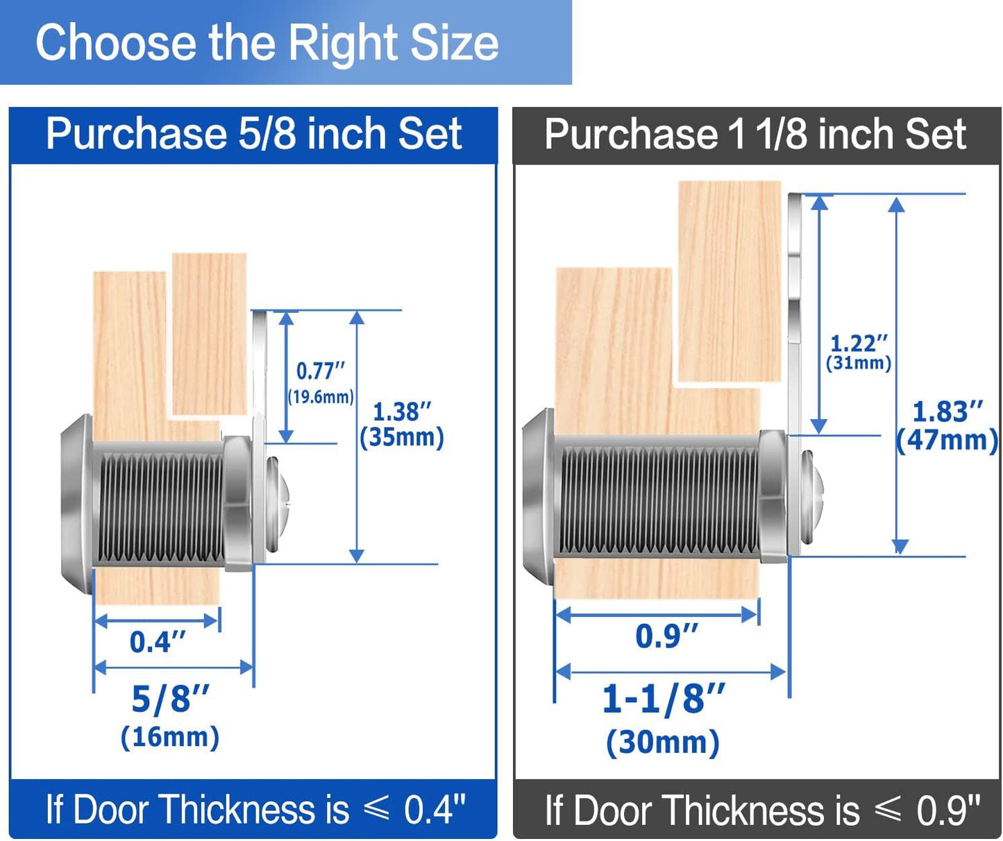 12 Pack of Sissinda Cam Locks Keyed Alike with 1-1/8 Inch Cylinder for Secure Cabinet, Drawer, RV, Camper, Trailer - Zinc Alloy, Fits 0.9 Inch Max Panel Thickness