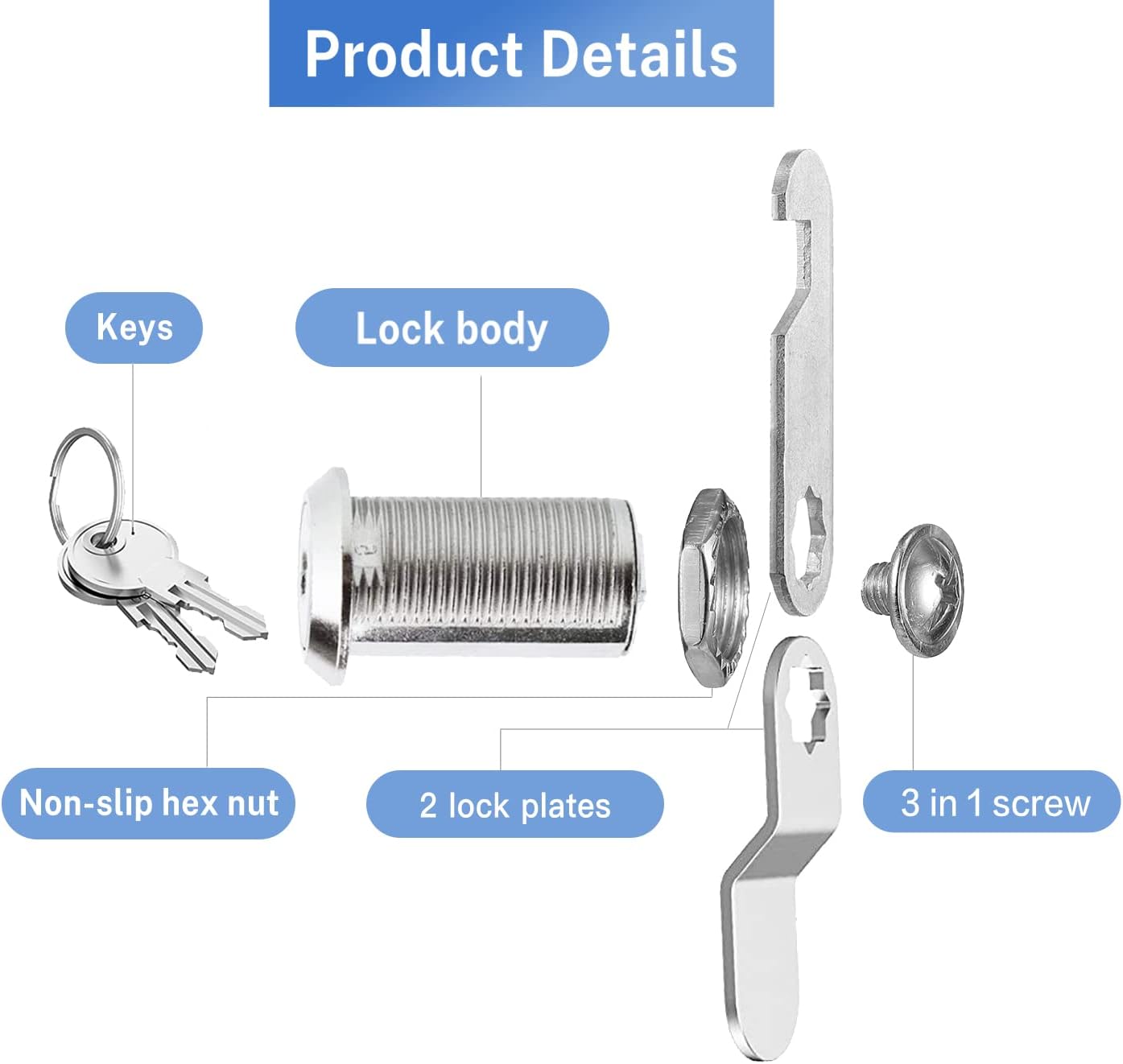 12 Pack of Sissinda Cam Locks Keyed Alike with 1-1/8 Inch Cylinder for Secure Cabinet, Drawer, RV, Camper, Trailer - Zinc Alloy, Fits 0.9 Inch Max Panel Thickness