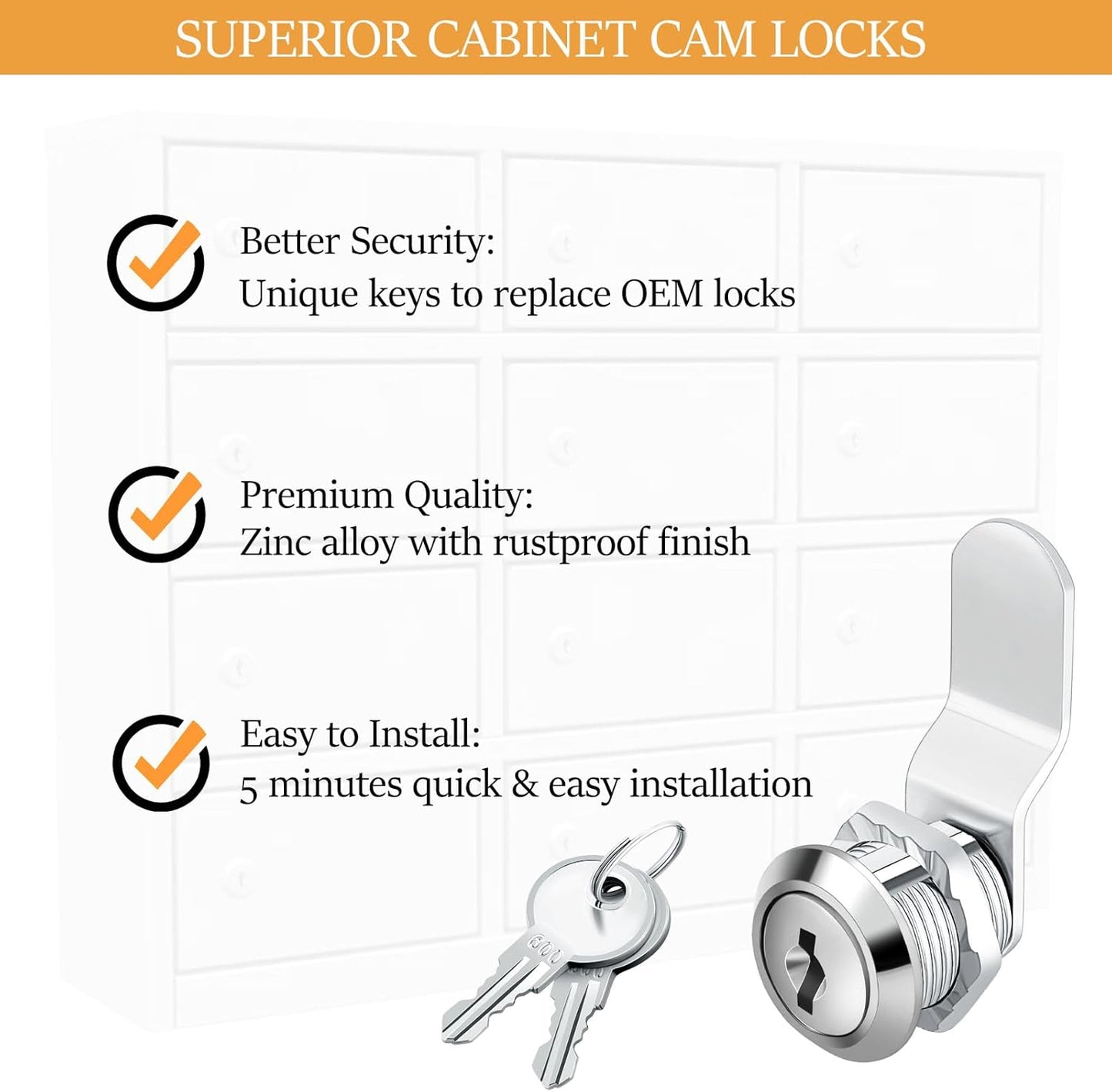 12 Pack of Zzbety 5/8" Keyed Alike Cam Locks for Cabinets, Drawers, Mailbox, RV, Camper, Tool Box - Zinc Alloy Cylinder Replacement Lock Set