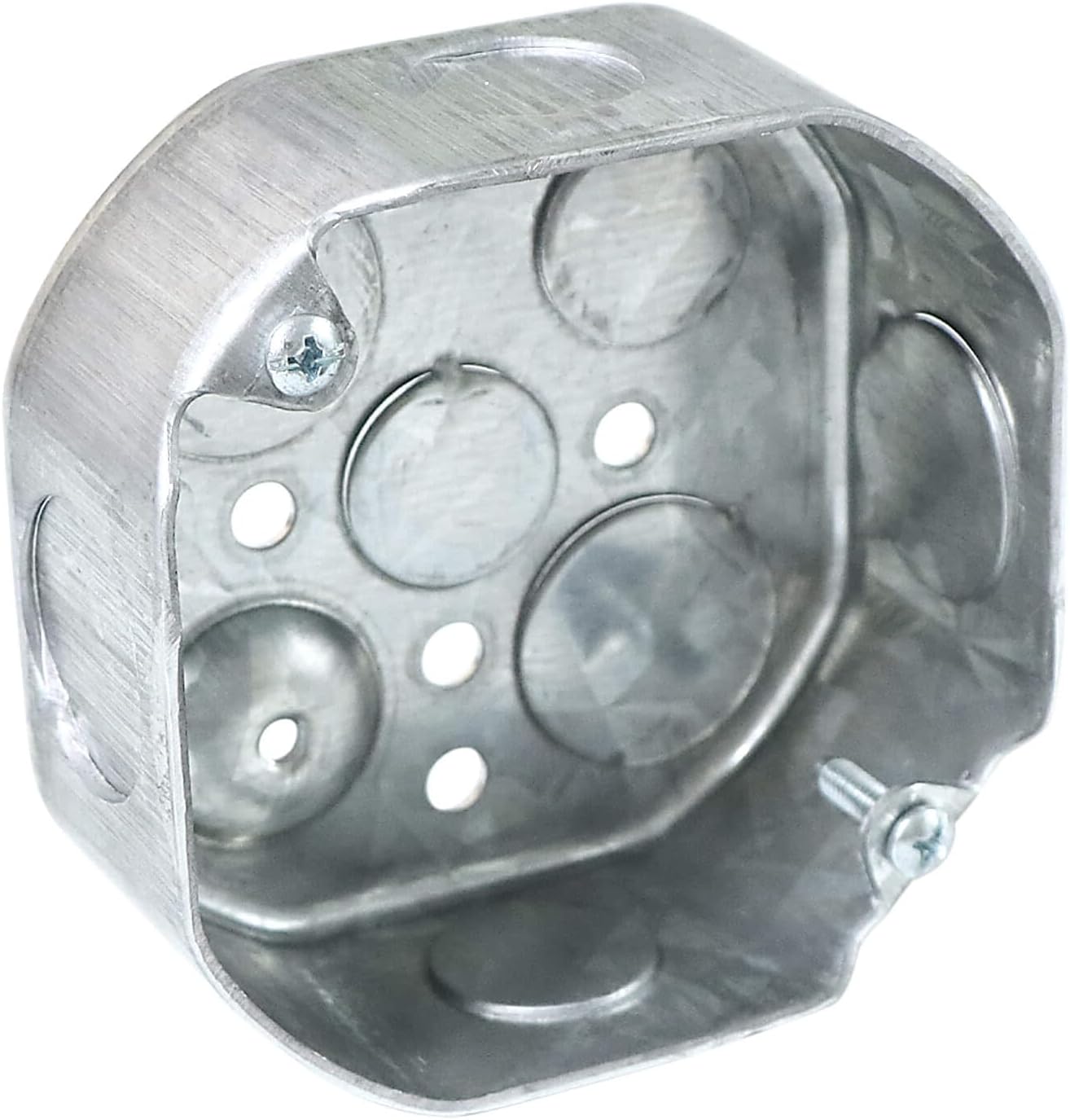 12 Pack Qlvily Octagon Electrical Junction Box with Raised Ground, 1-1/2'' Deep, Galvanized Metal, 3/4" Side Knockouts