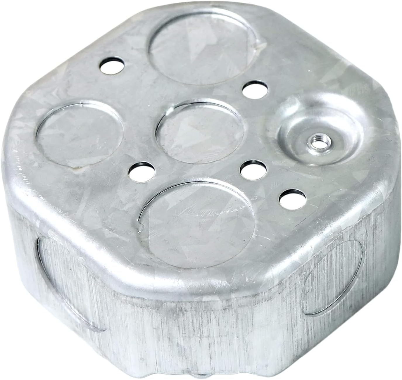 12 Pack Qlvily Octagon Electrical Junction Box with Raised Ground, 1-1/2'' Deep, Galvanized Metal, 3/4" Side Knockouts